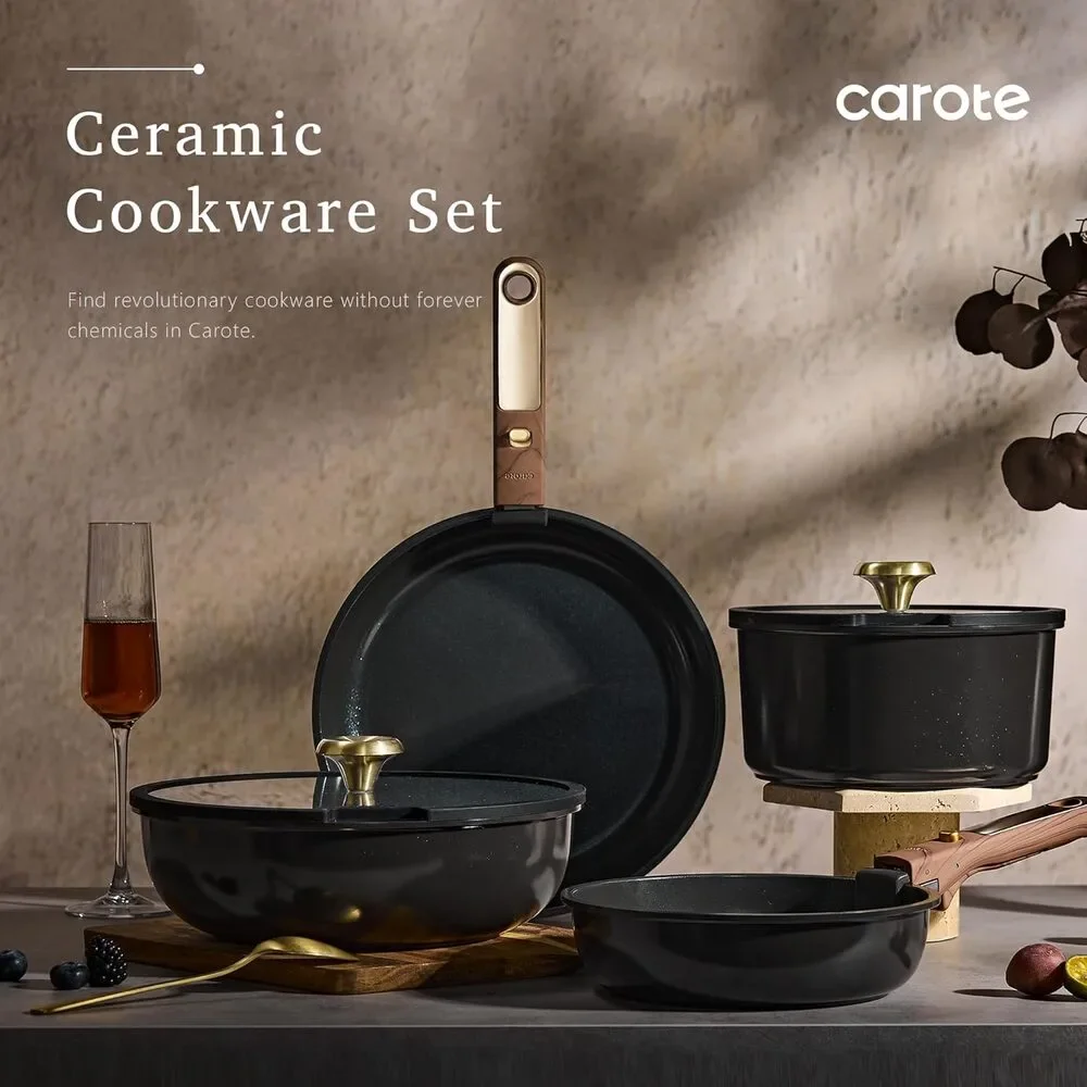 CAROTE 15 Pcs Ceramic Cookware Set, Pots and Pans Set Non Stick TODAY ONLY!!